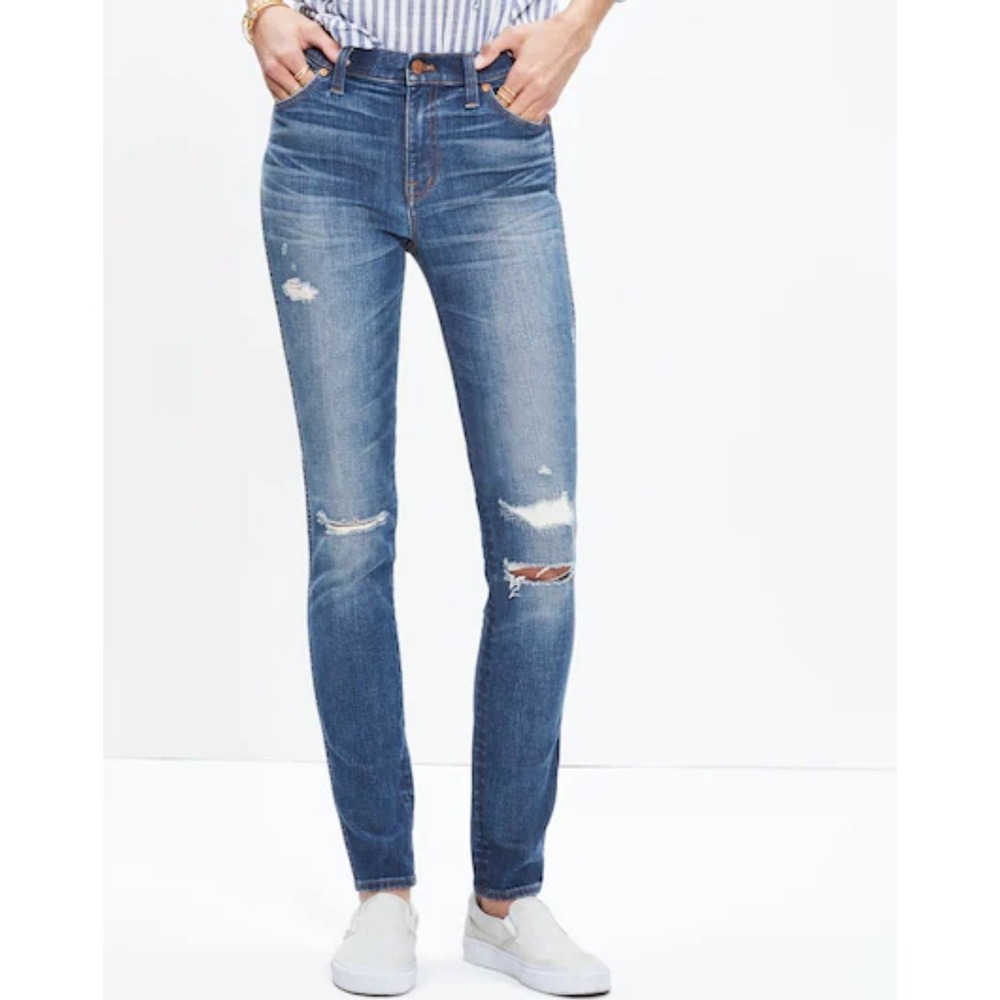 Madewell 9 inch High Rise Skinny Jeans Distressed Blue‎ Wash Size 30